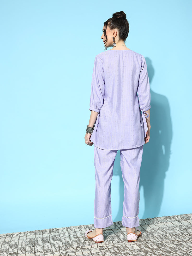 Stylum Women's Self Design Rayon Blend Co-Ord Set (CSKALKIPURPLE)