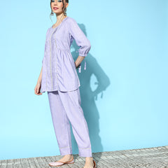 Stylum Women's Self Design Rayon Blend Co-Ord Set (CSKALKIPURPLE)