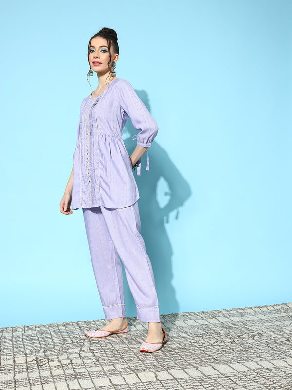 Stylum Women's Self Design Rayon Blend Co-Ord Set (CSKALKIPURPLE)