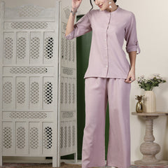 Stylum Women's Solid Cotton Blend Co-Ord Set (CSLAVENDERVIRTUS)