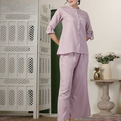 Stylum Women's Solid Cotton Blend Co-Ord Set (CSLAVENDERVIRTUS)