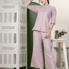 Stylum Women's Solid Cotton Blend Co-Ord Set (CSLAVENDERVIRTUS)