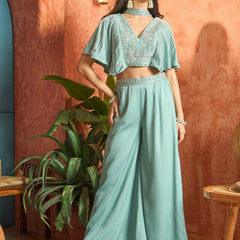 Stylum Women's Light Blue Solid & Embroidered Poly Georgette Co-Ords Set (CSLIGHTBLUEMAYRA)