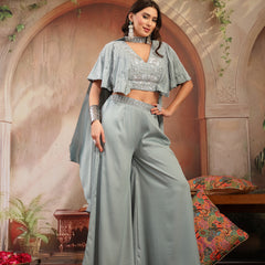 Stylum Women's Light Blue Solid & Embroidered Poly Georgette Co-Ords Set (CSLIGHTBLUEMAYRA)