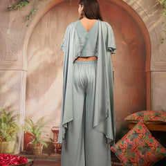 Stylum Women's Light Blue Solid & Embroidered Poly Georgette Co-Ords Set (CSLIGHTBLUEMAYRA)