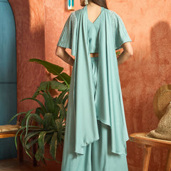 Stylum Women's Light Blue Solid & Embroidered Poly Georgette Co-Ords Set (CSLIGHTBLUEMAYRA)