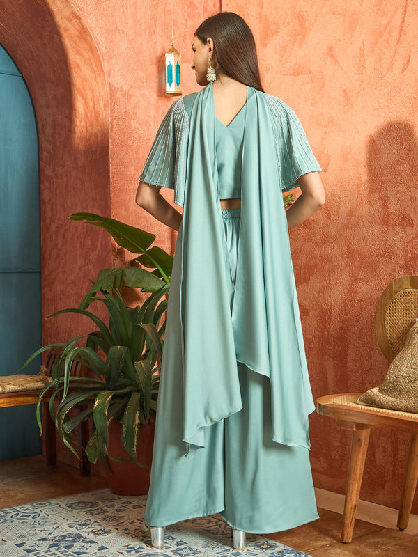 Stylum Women's Light Blue Solid & Embroidered Poly Georgette Co-Ords Set (CSLIGHTBLUEMAYRA)