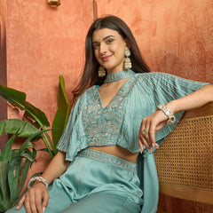 Stylum Women's Light Blue Solid & Embroidered Poly Georgette Co-Ords Set (CSLIGHTBLUEMAYRA)