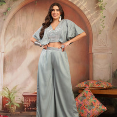 Stylum Women's Light Blue Solid & Embroidered Poly Georgette Co-Ords Set (CSLIGHTBLUEMAYRA)