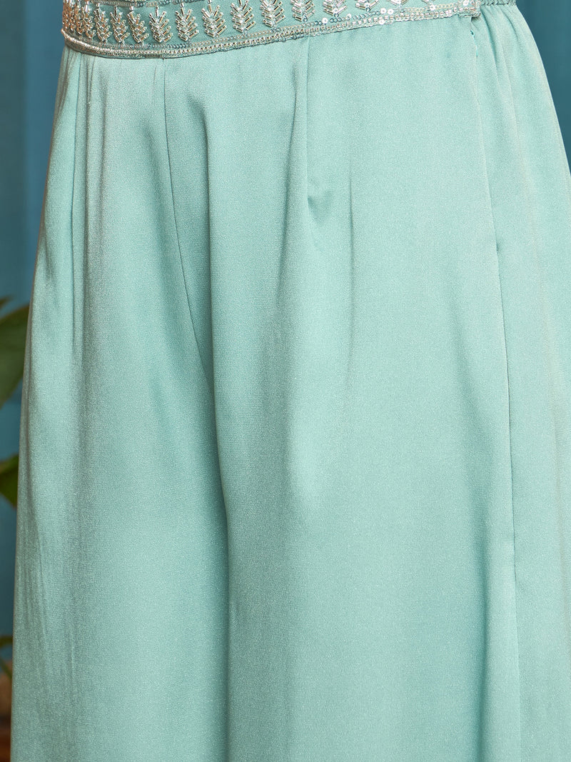 Stylum Women's Light Blue Solid & Embroidered Poly Georgette Co-Ords Set (CSLIGHTBLUEMAYRA)