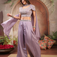 Stylum Women's Lilac Solid & Embroidered Poly Georgette Co-Ords Set (CSLILACNITARA)