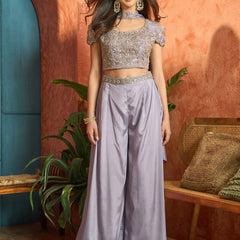 Stylum Women's Lilac Solid & Embroidered Poly Georgette Co-Ords Set (CSLILACNITARA)