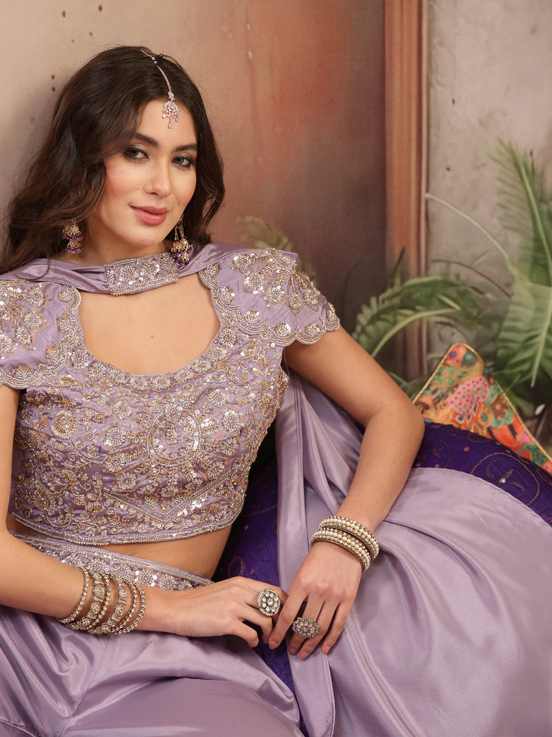 Stylum Women's Lilac Solid & Embroidered Poly Georgette Co-Ords Set (CSLILACNITARA)