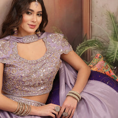 Stylum Women's Lilac Solid & Embroidered Poly Georgette Co-Ords Set (CSLILACNITARA)