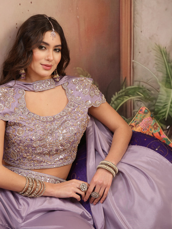 Stylum Women's Lilac Solid & Embroidered Poly Georgette Co-Ords Set (CSLILACNITARA)