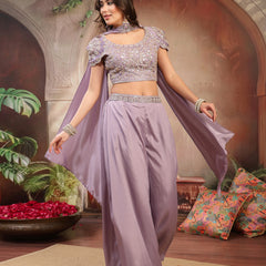 Stylum Women's Lilac Solid & Embroidered Poly Georgette Co-Ords Set (CSLILACNITARA)