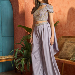Stylum Women's Lilac Solid & Embroidered Poly Georgette Co-Ords Set (CSLILACNITARA)
