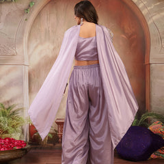Stylum Women's Lilac Solid & Embroidered Poly Georgette Co-Ords Set (CSLILACNITARA)