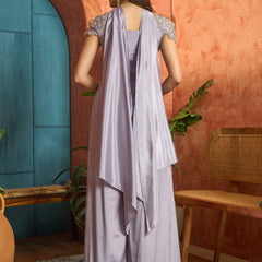 Stylum Women's Lilac Solid & Embroidered Poly Georgette Co-Ords Set (CSLILACNITARA)