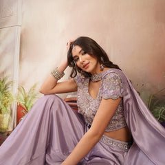 Stylum Women's Lilac Solid & Embroidered Poly Georgette Co-Ords Set (CSLILACNITARA)