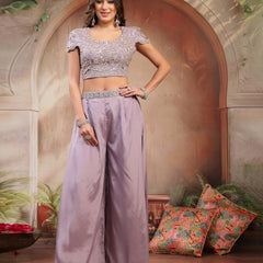 Stylum Women's Lilac Solid & Embroidered Poly Georgette Co-Ords Set (CSLILACNITARA)