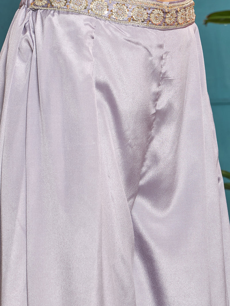 Stylum Women's Lilac Solid & Embroidered Poly Georgette Co-Ords Set (CSLILACNITARA)