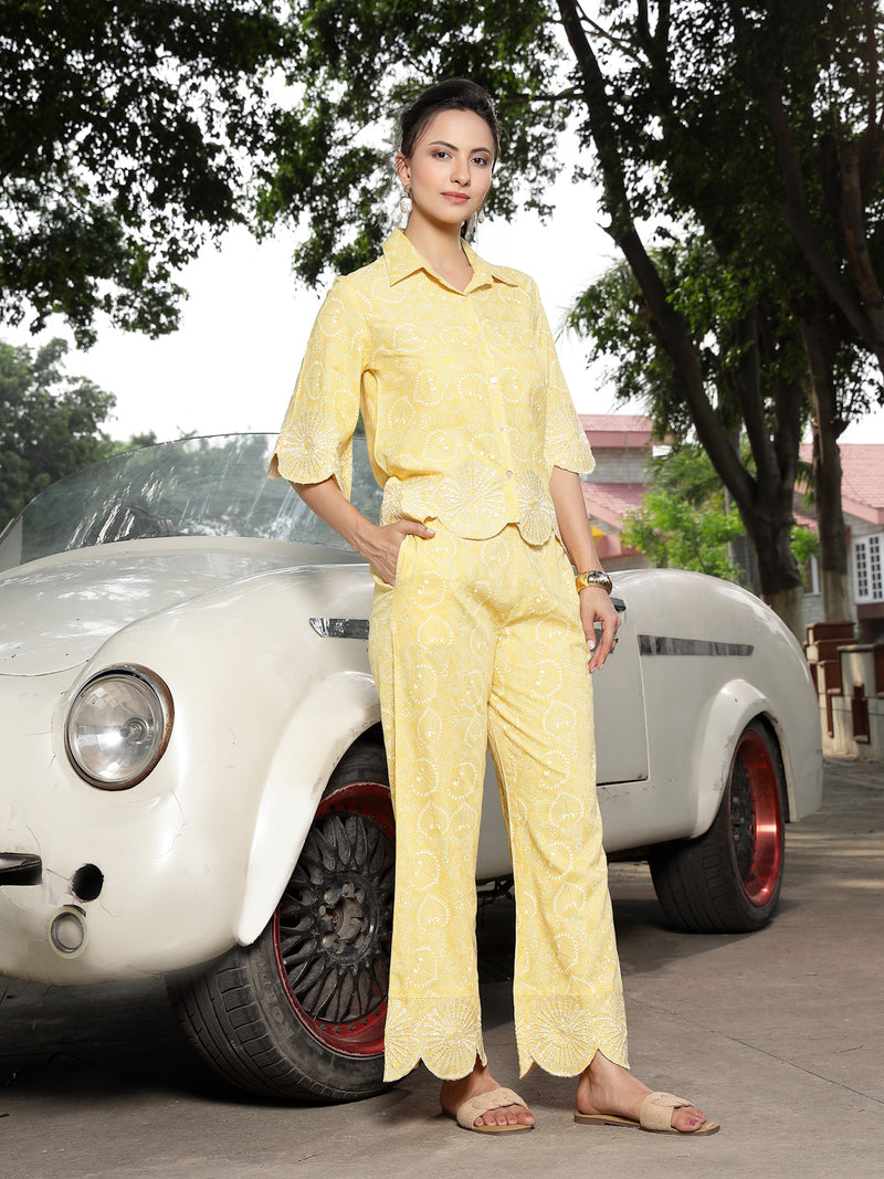 Stylum Women's Lime Printed & Embroidered Cotton Co-Ord Set (CSLIMELUCY)