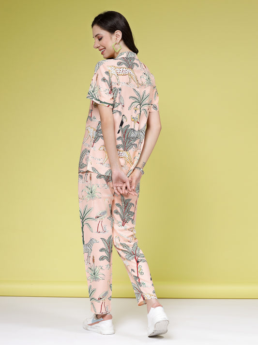 Stylum Women's Tropical Printed Rayon Co-Ords Set (CSLIONPEACH)