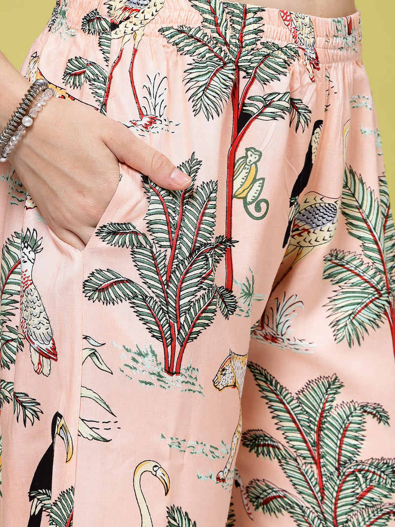 Stylum Women's Tropical Printed Rayon Co-Ords Set (CSLIONPEACH)