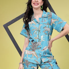 Stylum Women's Tropical Printed Rayon Co-Ords Set (CSLIONTEAL)