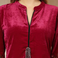 Stylum Women's Magenta Solid & Embroidered Velvet Co-Ord Set (CSMAGENTABRUNO)