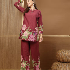 Stylum Women's Magenta Solid Cotton Co-Ord Set (CSMAGENTARUKKA)