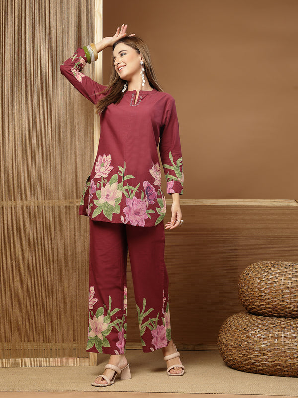 Stylum Women's Magenta Solid Cotton Co-Ord Set (CSMAGENTARUKKA)