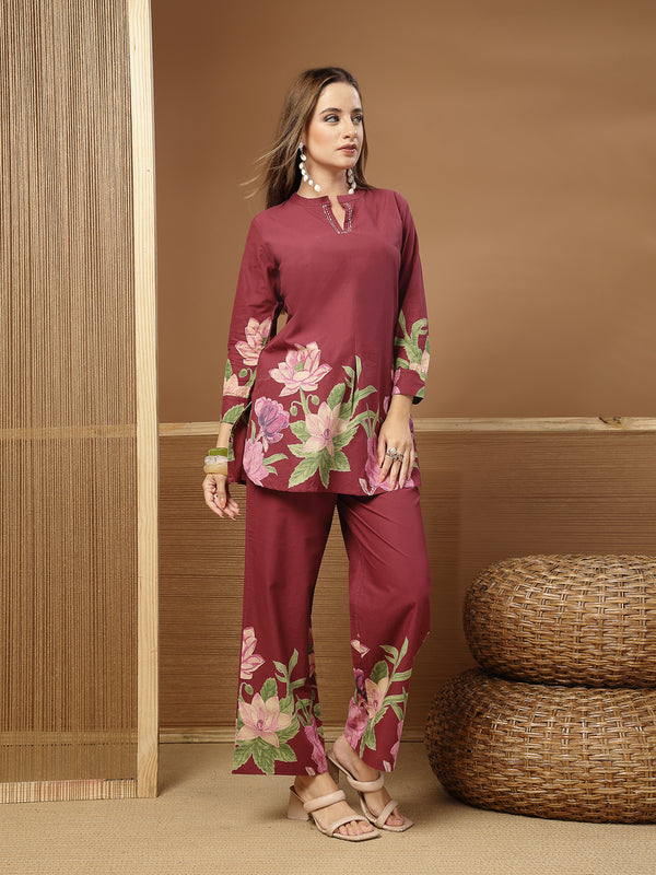 Stylum Women's Magenta Solid Cotton Co-Ord Set (CSMAGENTARUKKA)