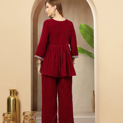 Stylum Women's Magenta Solid & Embroidered Velvet Co-Ord Set (CSMAGENTASUMALI)