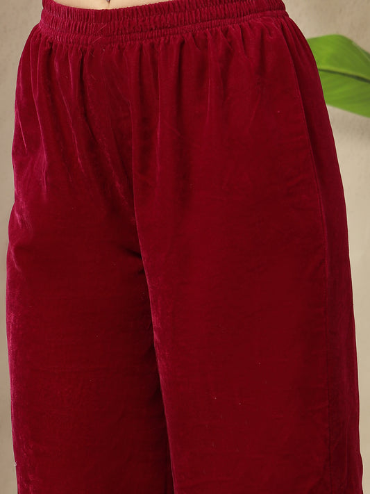 Stylum Women's Magenta Solid & Embroidered Velvet Co-Ord Set (CSMAGENTASUMALI)
