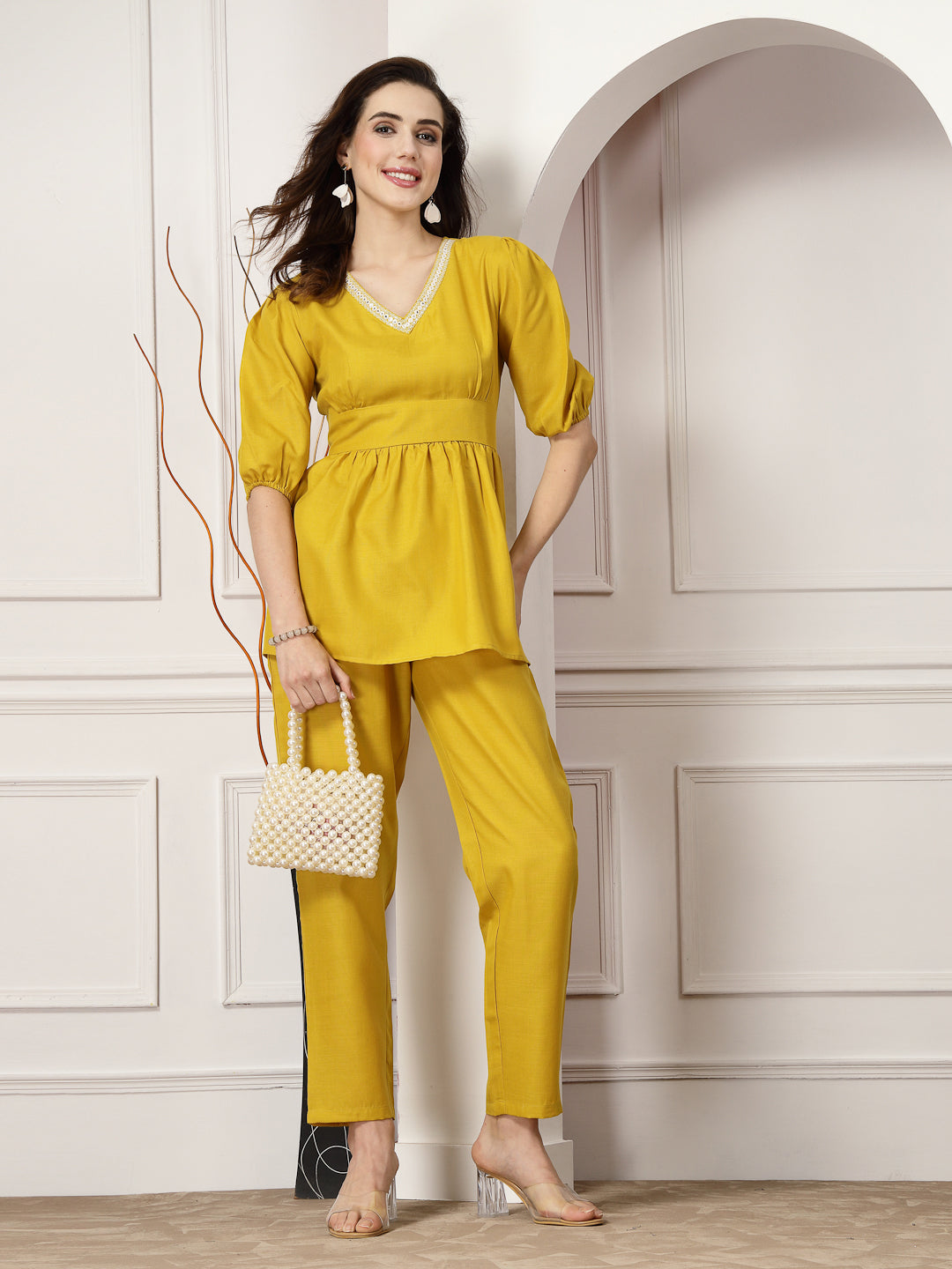 Yellow Cotton Blend Co-Ord set