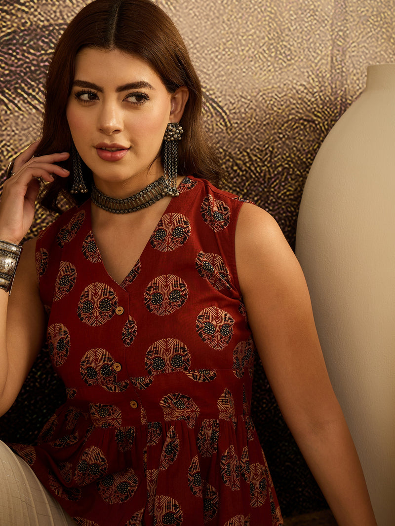 Stylum Women's Maroon Ethnic Printed Cotton Co-Ord Set (CSMAROONCRUISE)