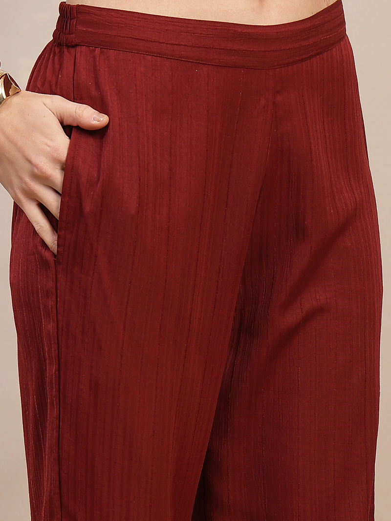 Stylum Women's Maroon Solid Crepe Co-Ords Set (CSMAROONLOUIS)