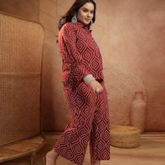 Stylum Women's Plus Size Maroon Bandhej Printed Cotton Co-Ord Set (CSMAROONOPERAPLUS)