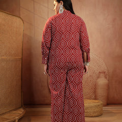 Stylum Women's Plus Size Maroon Bandhej Printed Cotton Co-Ord Set (CSMAROONOPERAPLUS)