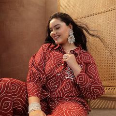 Stylum Women's Plus Size Maroon Bandhej Printed Cotton Co-Ord Set (CSMAROONOPERAPLUS)