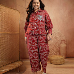 Stylum Women's Plus Size Maroon Bandhej Printed Cotton Co-Ord Set (CSMAROONOPERAPLUS)