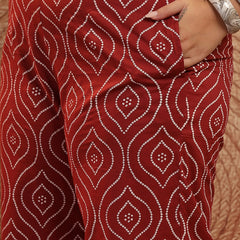 Stylum Women's Plus Size Maroon Bandhej Printed Cotton Co-Ord Set (CSMAROONOPERAPLUS)
