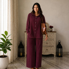 Stylum Women's Maroon Solid Crused Rayon Co-Ord Set (CSMAROONSIDAN)