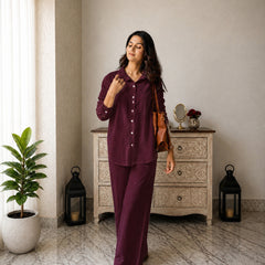 Stylum Women's Maroon Solid Crused Rayon Co-Ord Set (CSMAROONSIDAN)