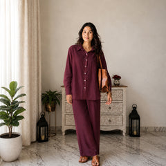 Stylum Women's Maroon Solid Crused Rayon Co-Ord Set (CSMAROONSIDAN)