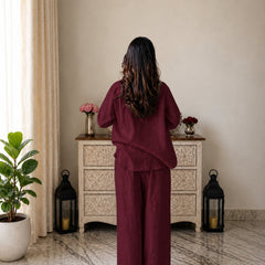 Stylum Women's Maroon Solid Crused Rayon Co-Ord Set (CSMAROONSIDAN)