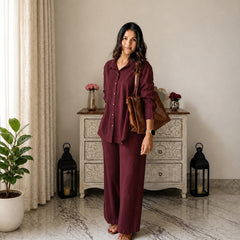 Stylum Women's Maroon Solid Crused Rayon Co-Ord Set (CSMAROONSIDAN)