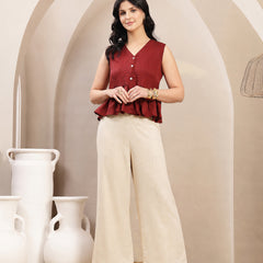 Stylum Women's Maroon Solid Crepe Co-Ord Set (CSMAROONVAIBS)